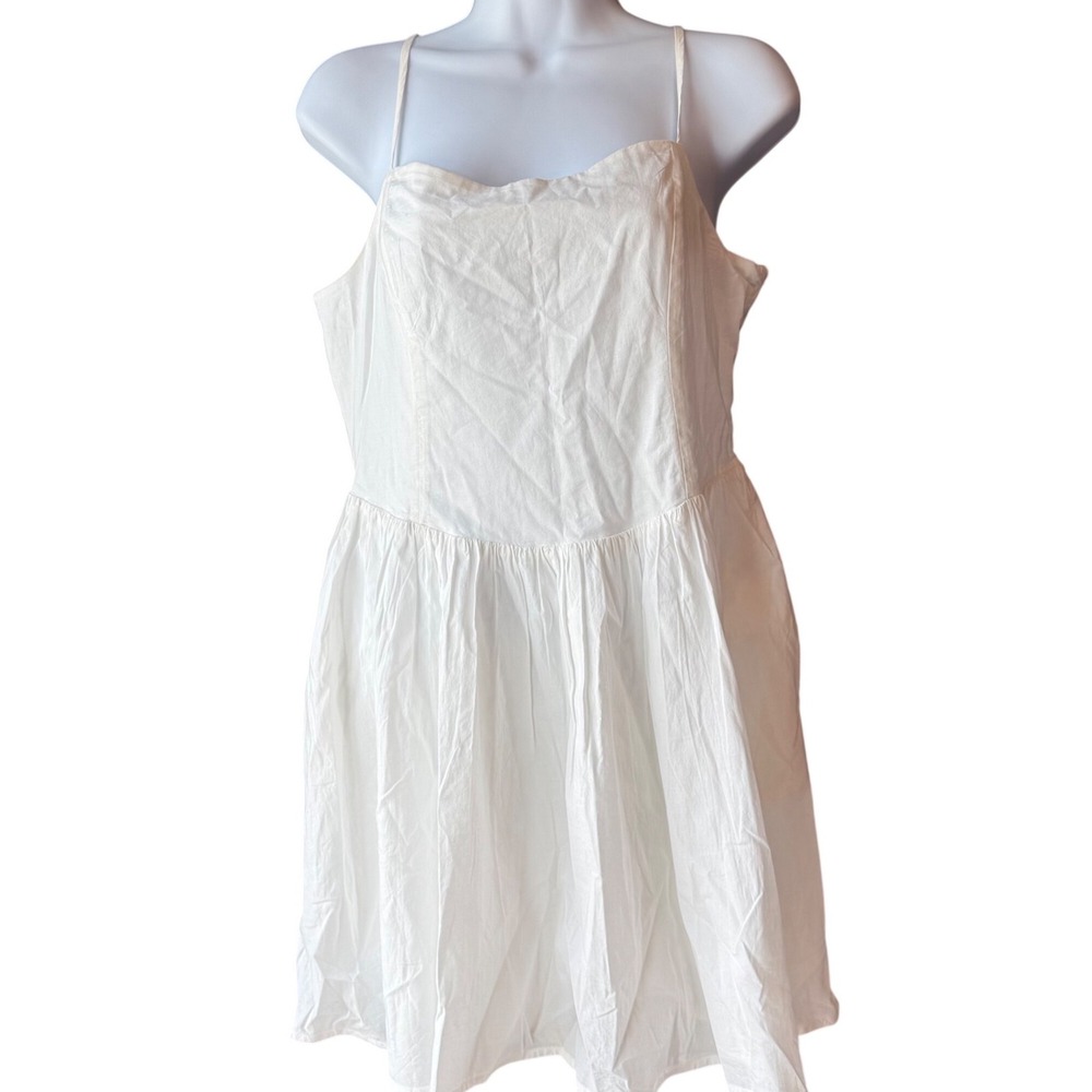 BP‎ White Cotton Sundress Smocked Back Strappy Mini Dress Women's Size Medium